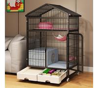 3/4-Tier Cat Cage Indoor Enclosure, Indoor/Outdoor Cat Cage Large Space with Wheels, Pull-Out Tray, Multi-Feature Enclosed Cat Condo for Indoor Cats, for 1-3 Cats(Black,83 * 59 * 136cm)