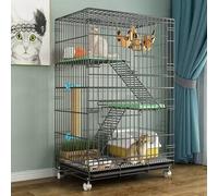 3/4-Tier Collapsible Cat Cage with 360°Caster Wheels, Cat Enclosure Indoor with Platforms and Ladder, DIY Cat Playpen with Tray, Detachable Metal Wire Kennels Crate,Black-24x17x38