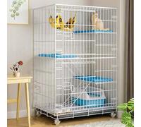 3/4-Tier Collapsible Cat Cage with 360°Caster Wheels, Cat Enclosure Indoor with Platforms and Ladder, DIY Cat Playpen with Tray, Detachable Metal Wire Kennels Crate,White-30x18x43