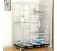 3/4-Tier Collapsible Cat Cage with 360°Caster Wheels, Cat Enclosure Indoor with Platforms and Ladder, DIY Cat Playpen with Tray, Detachable Metal Wire Kennels Crate,White-36x22x50