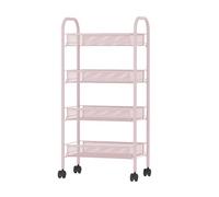 3 & 4 Tier Metal Multipurpose Wheeled Storage Basket Trolley Utility Carts. (Pink, 4 Tier)