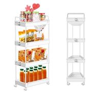 3/4-Tier Storage Trolley Cart Slide-out Slim Rolling Utility Cart Mobile Storage Shelving Organizer for Kitchen, Bathroom, Laundry Room, Bedroom, Narrow Places, Plastic