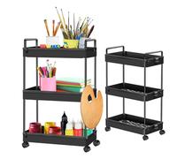 3/4-Tier Storage Trolley Cart Slide-out Slim Rolling Utility Cart Mobile Storage Shelving Organizer for Kitchen, Bathroom, Laundry Room, Bedroom, Narrow Places, Plastic