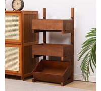 3 4 Tiers Vegetable Baskets for Kitchen, Wood Floor Storage Shelves, Removable Fruit Basket Stand, Utility Storage Organizer for Kitchen Bathroom Living Room(Dark brown,3-floor)