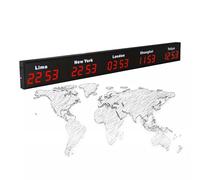 3 4 Time Zone Wall Mounted City Clock, Time Changeable Electronic LED Digital Multiple Times Zones Clocks for Multinational Enterprises Hotels Office