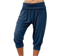 3/4 Trousers for Women, Ladies Cropped Trousers Elasticated Waist Gym Sport Pants Three Quarter Length Yoga Pants Summer Loose Lounge Capri Pants Tapered Leg Sweatpants Tracksuit Bottoms