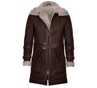 3/4 Warm Leather Sheepskin Trench Coat-Medina Infinity Leather Brown XL