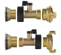 3/4" Water Butt Replacement Faucet - Brass Metal Lever Tap with UK Bib Outlet & Hose Barb Adapter,Quick Connect Garden Hosepipes (Brass Valve + GEKA)