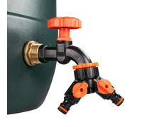 3/4" Water Butt Replacement Faucet - Brass Metal Lever Tap with UK Bib Outlet & Hose Barb Adapter,Quick Connect Garden Hosepipes (Black tap + valved Splitter)