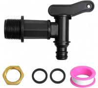 3/4" Water Butt Tap, Plastic Snap-Fit BSP Thread Replacement Tap, Rain Barrel Tap for Garden Water Butts & Rainwater Tanks, Black Water Butt Connector with Brass Nut and Sealing Set