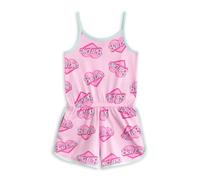 Barbie Girls Pink Sleeveless Playsuit | Summer Outfit with Heart Logo, Elastic Waist & Pockets | Lightweight Kids Casual Wear | Cute Cartoon Romper | Official Clothing - 3-4 Years