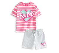 Barbie Girls Pink Striped T-Shirt and Shorts Set | Classic Graphic Tee | Short Sleeve Top with Elasticated Waistband | Kids Cartoon Apparel Merch - 3-4 Years