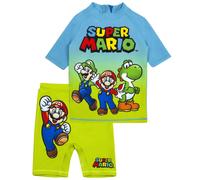 (3-4 Years, Blue/Green) Super Mario Boys Short-Sleeved Swim Set