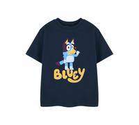 Bluey Dark Blue Cartoon Kids T-Shirt | Unisex Crew Neck Short Sleeve Graphic Tee | Plain Classic Casual Wear Top | Children's Dark Blue Character Apparel