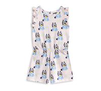 Bluey Girls Light Pink Sleeveless Playsuit | Floral Crew Neck Outfit with Ruffle Detail & Pockets | Casual Summer Wear Bingo Character Design | Comfortable Kids Apparel