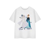 Disney Frozen Elsa & Anna Girls White Short Sleeved T-Shirt Princess Graphic Tee with Snowflakes for Kids | Elsa Anna Movie Top | Frozen Character Apparel Merchandise Gift