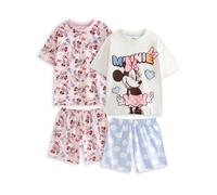 Disney Minnie Mouse Girls Pink & Blue Short Sleeve Pyjama Set | Multi-Pack of 2 Short Leg Sleepwear | Polkadot & Character Print Loungewear Merch - 3-4 Years