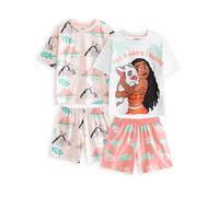 Disney Moana Girls Pyjama Set | White and Coral Short Sleeve Short Leg PJs | Multi-Pack of 2 Sleeping Wear | Pua Character Print | Loungewear for Kids Merch - 3-4 Years