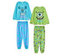 Disney Monsters Inc Boys Pyjama Set Pack of 2 | Kids Sully & Mike Graphic Long Sleeve Top & Long Leg PJ Bottoms in Blue & Green | Childrens Character All Over Print Nightwear | Movie Merchandise Gift