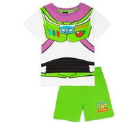 Disney Toy Story Boys Pyjama Set | Kids Buzz Lightyear Short-Sleeve T-Shirt and Green Shorts PJs Bundle | Galactic Hero Nightwear for Children | Short Leg & Short Sleeve Loungewear Pajama Gift