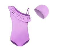 3-4 Years Girls Ruffled One Piece Swimsuit,Solid One Shoulder Swimming Beach Quick Dry Swimwear Bathing Suit for Kids Girls Swimwear 2 Pieces Purple