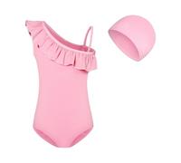 3-4 Years Girls Ruffled One Piece Swimsuit,Solid One Shoulder Swimming Beach Quick Dry Swimwear Bathing Suit for Kids Girls Swimwear 2 Pieces Pink