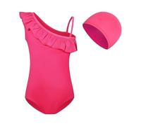 3-4 Years Girls Ruffled One Piece Swimsuit,Solid One Shoulder Swimming Beach Quick Dry Swimwear Bathing Suit for Kids Girls Swimwear 2 Pieces Hot Pink