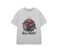 Spider-Man Miles Morales Boys Grey T-Shirt | Marvel Graphic Short-Sleeved Tee for Kids | Miles Jumping Spiderman Graphic Design | Officially Licensed Superhero Merchandise Apparel