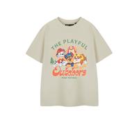 Paw Patrol Boys Beige Short Sleeved T-Shirt | Playful Outdoors Graphic Tee | Chase Marshall Rubble Skye Characters | Kids Lightweight Party Top Movie Apparel Gift