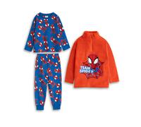 Marvel Spiderman Spidey Boys Red and Blue Long Sleeve Long Leg Pyjama and Jumper 3 Piece Set | Cartoon Sleepwear with TEAM SPIDEY Text | Cosy Fleece Nightwear Merch - 3-4 Years