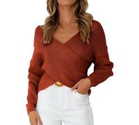 3/4 Zip Jumper Women Womens Sweater Dress Gifts for Her Bridesmaid Women Casual V Neck Long Sleeve Sweaters Wrap Front Off Shoulder Asymmetric Hem Knitted Crop Solid Pullover Sale Clearance Coffee