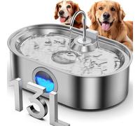 3.4Gal Dog Water Fountain for Large Dogs, 13L Stainless Steel Large Pet Fountain with Deeper & Wider Drinking Area, Automatic Dog Water Bowl Dispenser with Water Window & LED, Super Quiet