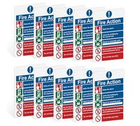 3/5/10pk Rigid Plastic 20x30cm Fire Action Notice Sign - Fire Exit Sign Self Adhesive Backing Sticker & Pre Drilled Holes - 1mm Thick Plastic Safety Evacuation Sign (10)