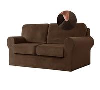 3/5/7 Pieces Stretch Velvet Plush Sofa Covers Non-Slip Furniture Protector for 3 Cushion Couch Soft Slipcover for Living Room Dog & Cat Friendly Dark Coffee (M) - Buy 1 Get 10 Free!
