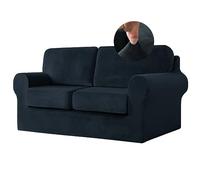 3/5/7 Pieces Stretch Velvet Sofa Covers Soft Non-Slip Couch Slipcovers for 3-Cushion Furniture Protection Pet-Friendly Living Room Decor - Buy 1 Get 10 Free (M Black)