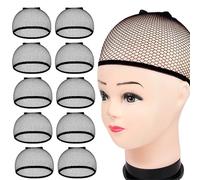 3/5/8/10/20 PcsTop Deal Hairnets Stretchable Elastic Hair Nets Weaving Black Wig Net Making Cap Cool Cosplay(10pcs-black cap)