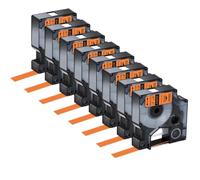 3/5/8/10 Replacement Labels 18444 18432 18435 9/12/19mm General Ribbon Compatible with 4200 5200 Black Printing Tape(8PK Black on Orange)