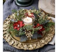 3.5×9.8inch Artificial Red Berries Pinecones Wreath Snowy Pine Needles Candle Holder ，Table Flowers, Candlestick Flowers, Home Dining Table Decorations (Green)