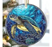 3.5" Ceramic Sea Turtle Christmas Ornament for Tree Decoration, Gift Exchange Idea, Bauble Present