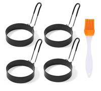 3.5" Egg Rings Mold with Plastic Handle, Round Mold for English Muffins - Griddle Cooking Shaper for Indoor Camping Breakfast Sandwiches w/Silicone Oil Brush (3.5 inch Plastic handle)