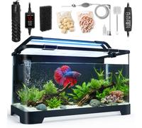 3.5 Gallon Aquarium Starter Kit, Acrylic Betta Fish Tank with Smart Heater | Temperature Control, Over-Temperature Protection, Nano Fish Tank with Rear Filtration, Timer LED Light & Water Change Kit