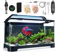 3.5 Gallon Betta Fish Tank, All in One Aquarium Starter Kits with Back Filter, Adjustable Pump, 25W Heater, LED Thermometer, LED Light with Timer & Water Changer Kit, Gifts for Mom Wife