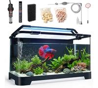 3.5 Gallon Self Cleaning Fish Tank, Aquarium Starter Kit for Betta, Small Fish & Shrimp, Betta Fish Tank with Heater, Thermometer Strip, LED Light, Hidden Filtration System and Water Changer Kit