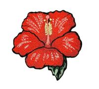 3.5" Hibiscus Iron On Patch - Embroidered Hawaiian Rose Pink Hibiscus Flower Hawaii Applique Appliques Iron On Sew On Patches for Holes, Clothing, Jeans, Hat, Backpacks, Clothes