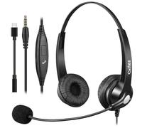 3.5 mm Jack Headset Mobile Phone with Microphone Noise Cancelling & Volume Control, USB-C Headset with Cable, Headphones PC for FritzFon C6 X6 iPhone Samsung iPad Laptop Home Zoom Teams, Ultra Comfort