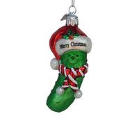 3.5" Noble Gems Green and Red Glass "Merry Christmas" Pickle Christmas Ornament