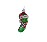 3.5" Noble Gems Green and Red Glass "Merry Christmas" Pickle Christmas Ornament
