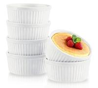 3.5 oz White Porcelain Ramekins, Small Souffle Dishes for Creme Brulee, Ice Cream, Dipping and Sauces Cup, Ceramic White Mini Baking Bowls Set of 6