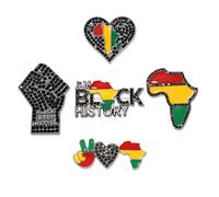 3/5 PCS Juneteenth Brooches for Women Men Crystal Africa Map Power Fist Black QUEEN Brooch Pins Juneteenth African Jewelry Accessories Gifts Party Favors, Alloy Steel, crystal