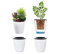 3.5“ Self Watering Planter White Flower Pot, 3 Pcs Small Planter Pot, Mini Plant Pot, for All Plants, Herbs, African Violets, Succulents, Flowers Or Start Plants, White, 3 inch